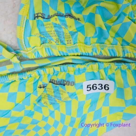 New! Set!  It’s Now Cool x‎ Free People checkered wave lime green bikini set, S - Picture 11 of 15